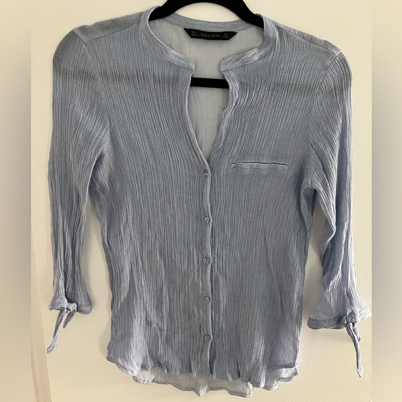 ZARA Blue Thin Viscose Shirt Top Blouse Size S (fits like XS) - Picture 7 of 8